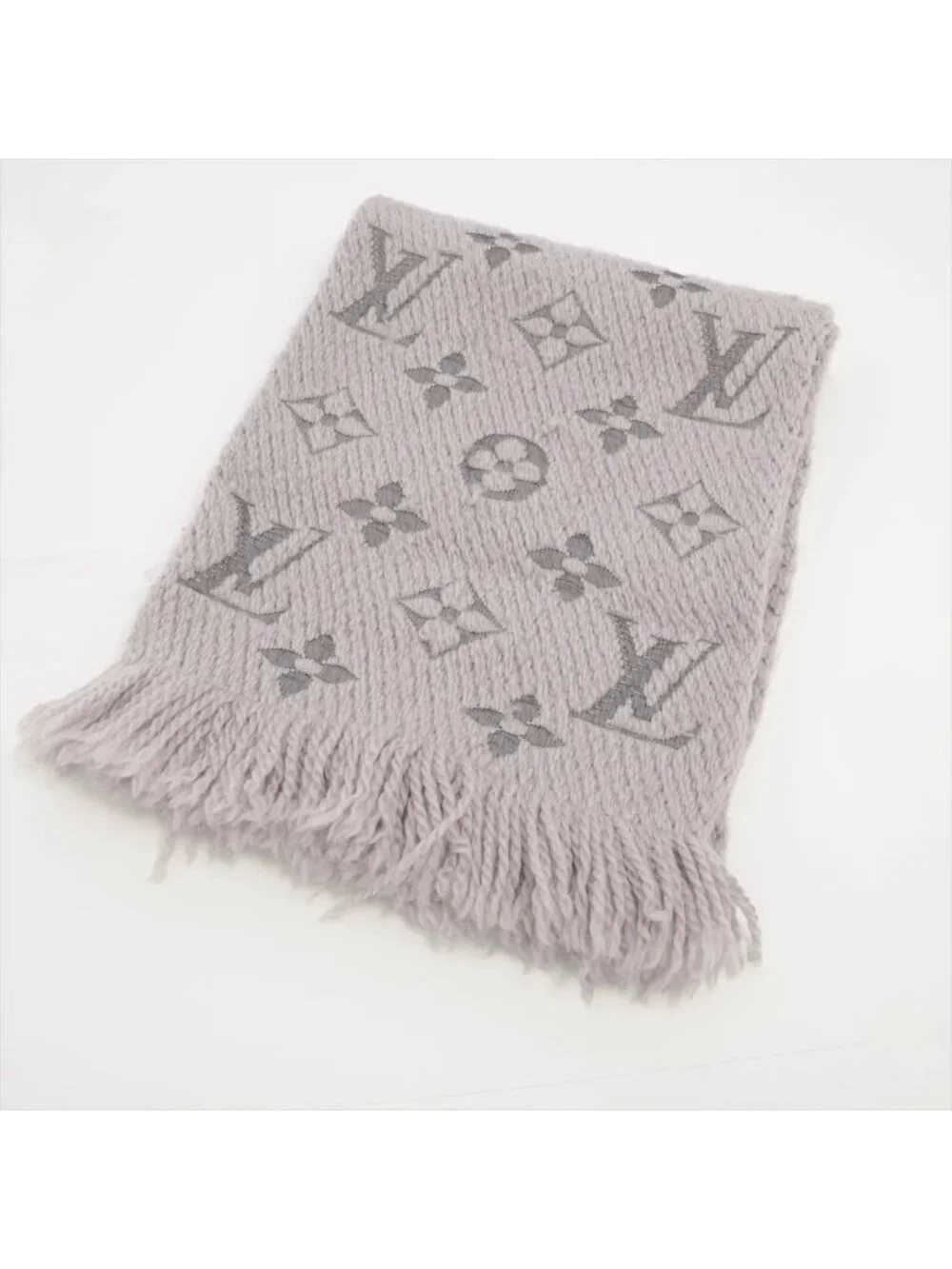 Louis Vuitton Monogram Echarpe Logo Mania Scarf Silk Fringe Gray